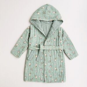 KIDS Organic Muslin Cotton Bathrobe - Reversible Sleepy sheep green